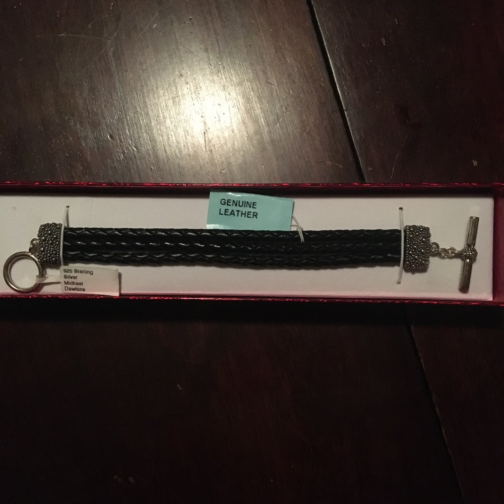 Michael Dawkins 925 Sterling Silver Starry Night Braided Leather Toggle Bracelet